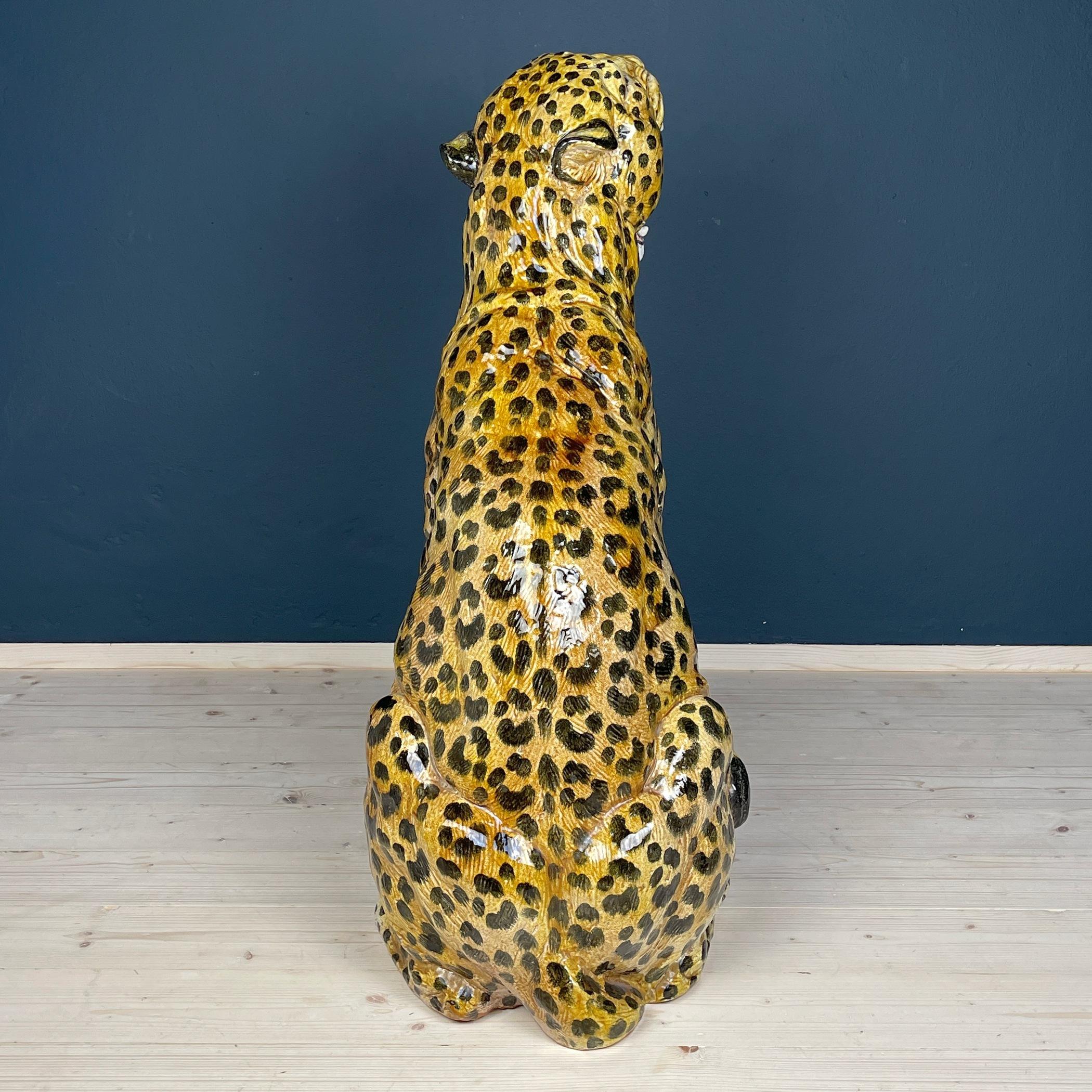 Mid-Century Modern Large ceramic sculpture of Leopard Italy 1960s  For Sale