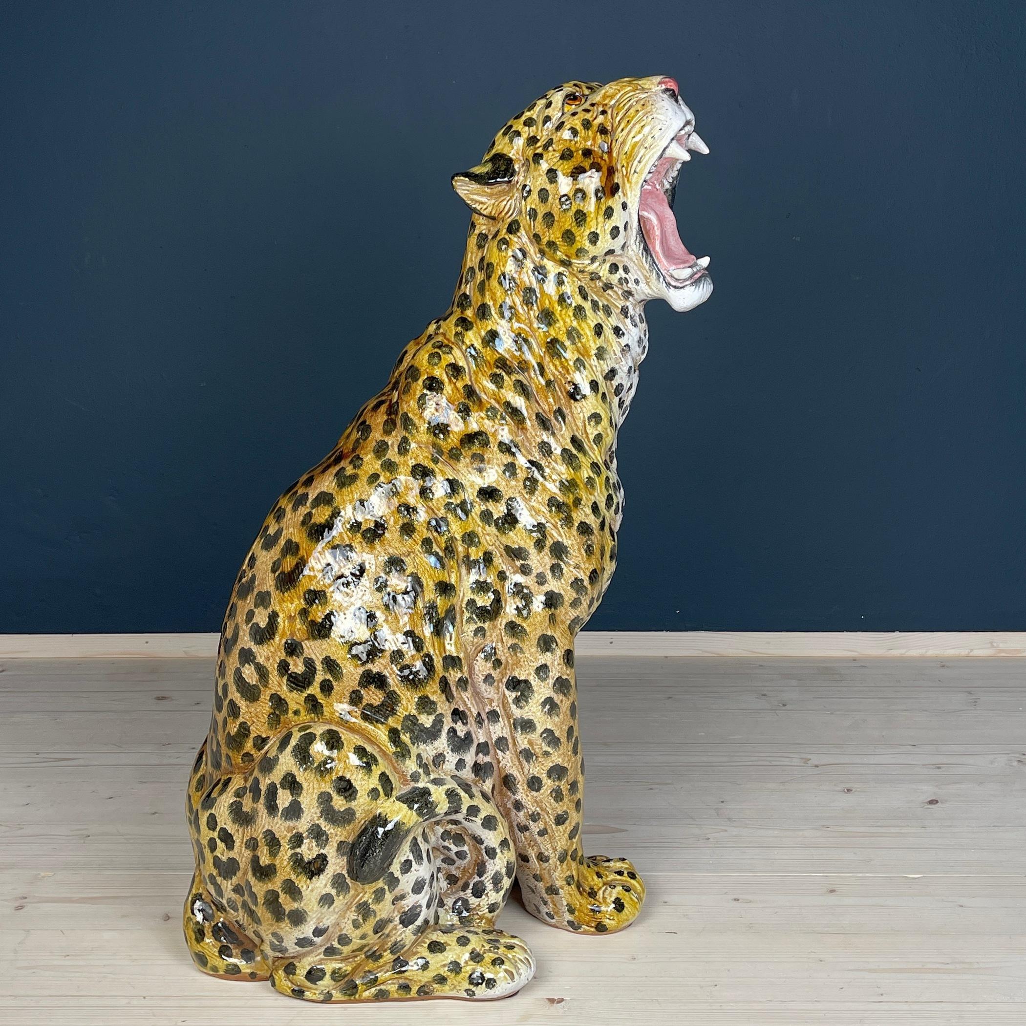 Italian Large ceramic sculpture of Leopard Italy 1960s  For Sale