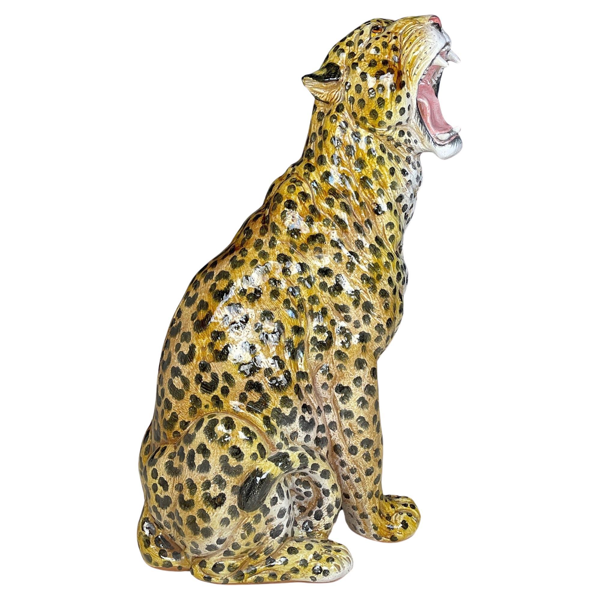 Large ceramic sculpture of Leopard Italy 1960s  For Sale