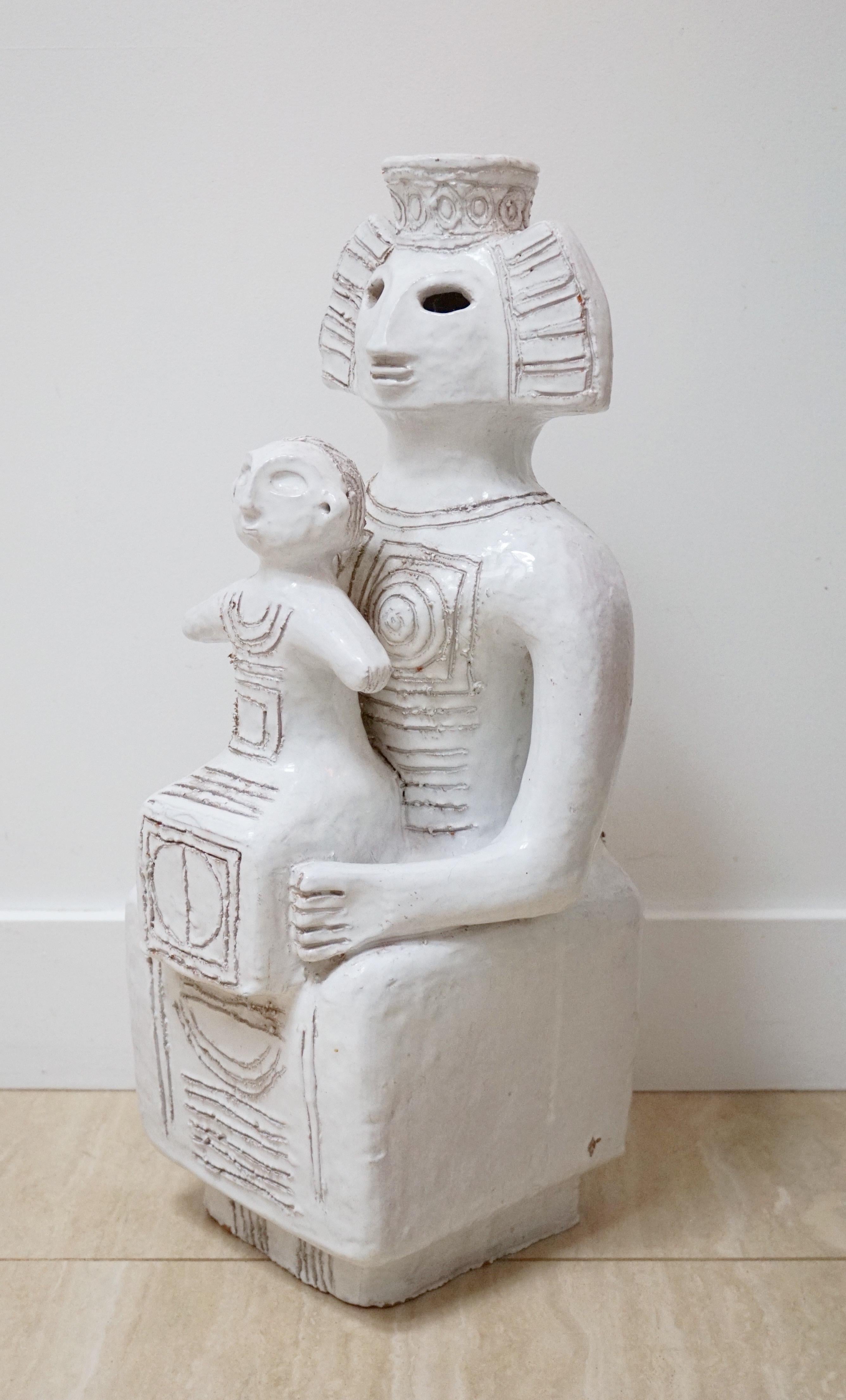 Unknown Large Ceramic Sculpture of Woman and Child in the Style of Bjorn Wiinblad For Sale