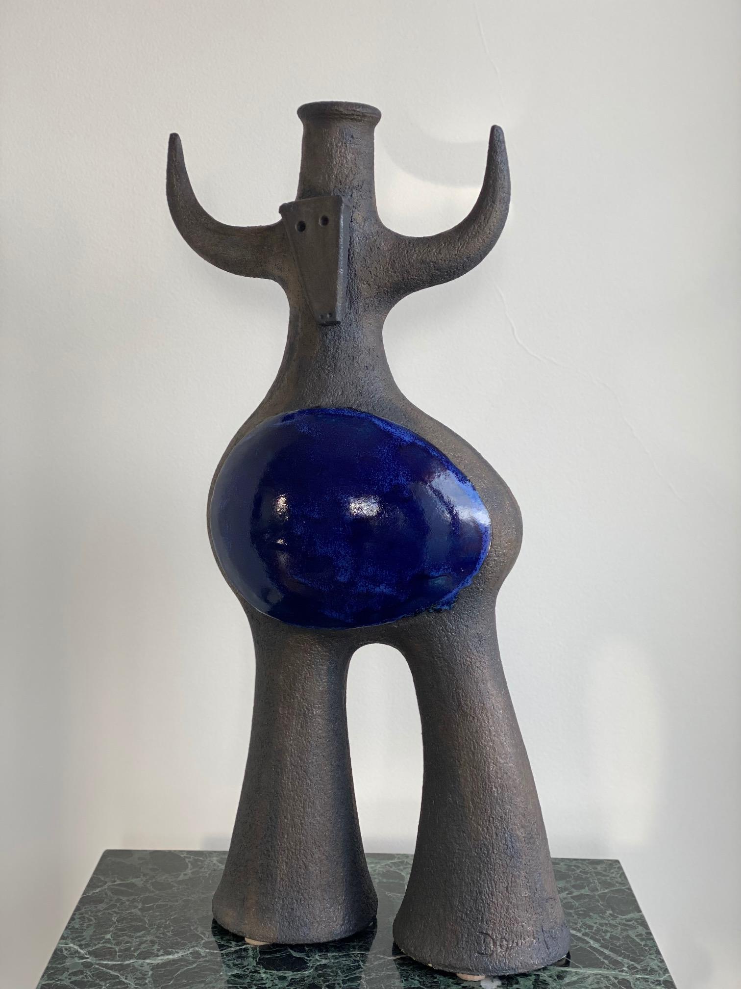 Earthenware sculpture, one of a kind 2021 creation signed by French ceramicist Dominique Pouchain
Dark patina on gray ceramic and shiny blue enamel / Dimensions for ceramic only : H 64 cm x L 28 cm x L 20 cm
Note to international purchasers:
This