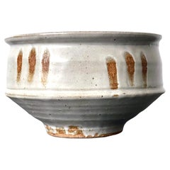 Vintage Large Ceramic Stoneware Bowl in Shino Style by Warren Mackenzie