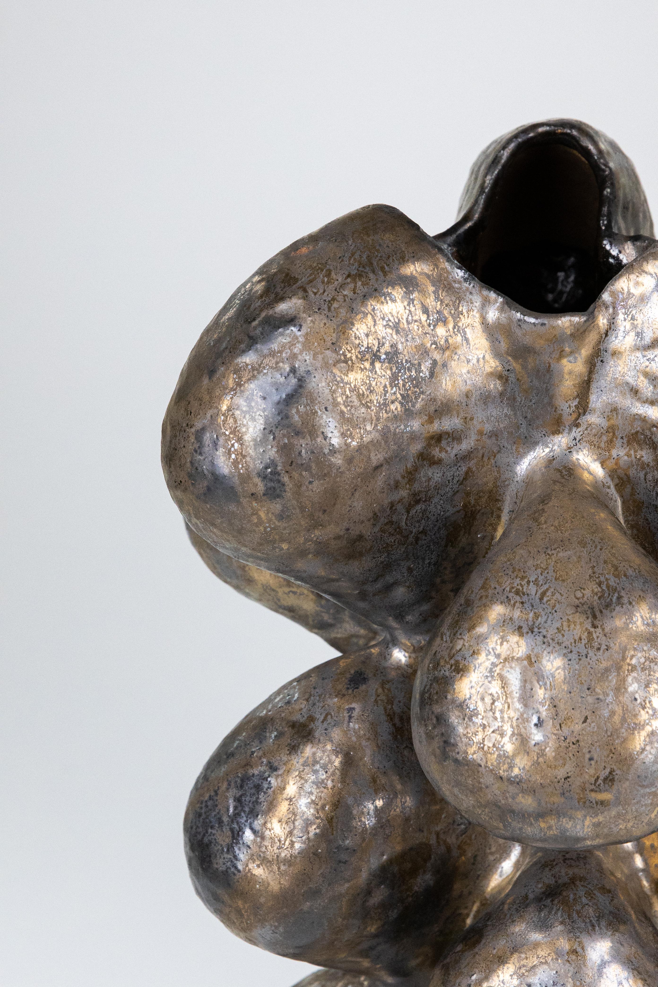 Scandinavian Modern Large Ceramic, Stoneware Vase in Bronze Glaze by Danish Artist Ole Victor, 2020 For Sale