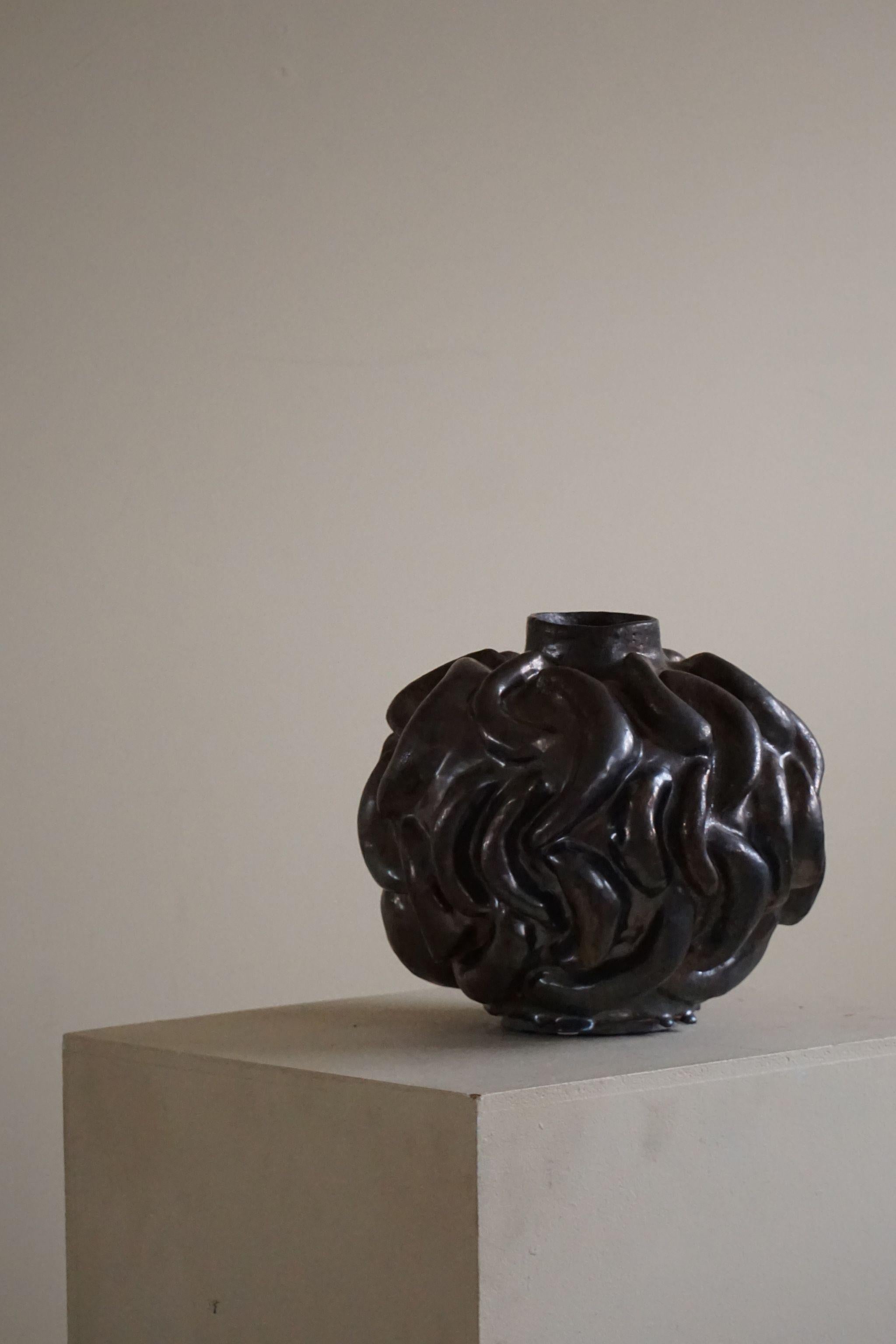 Hand-Crafted Large Ceramic, Stoneware Vase in Bronze Glaze by Danish Artist Ole Victor, 2021
