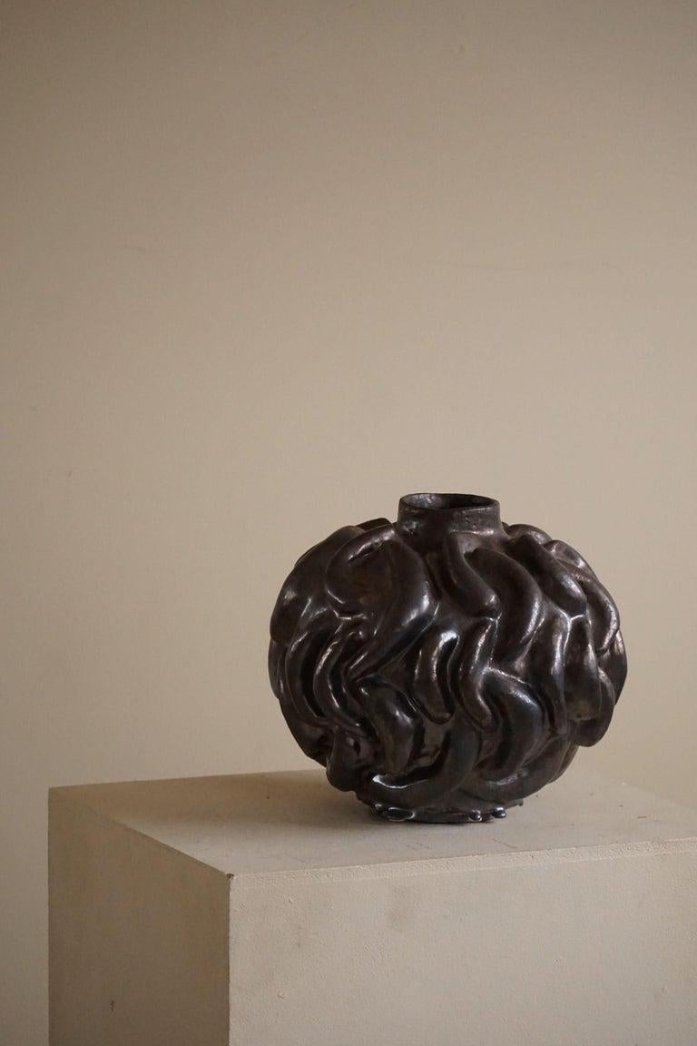 Large Ceramic, Stoneware Vase in Bronze Glaze by Danish Artist Ole Victor, 2021 In New Condition For Sale In Odense, DK