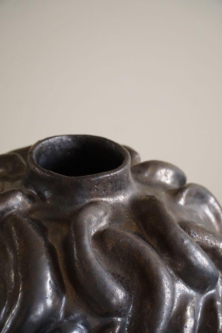 Contemporary Large Ceramic, Stoneware Vase in Bronze Glaze by Danish Artist Ole Victor, 2021 For Sale