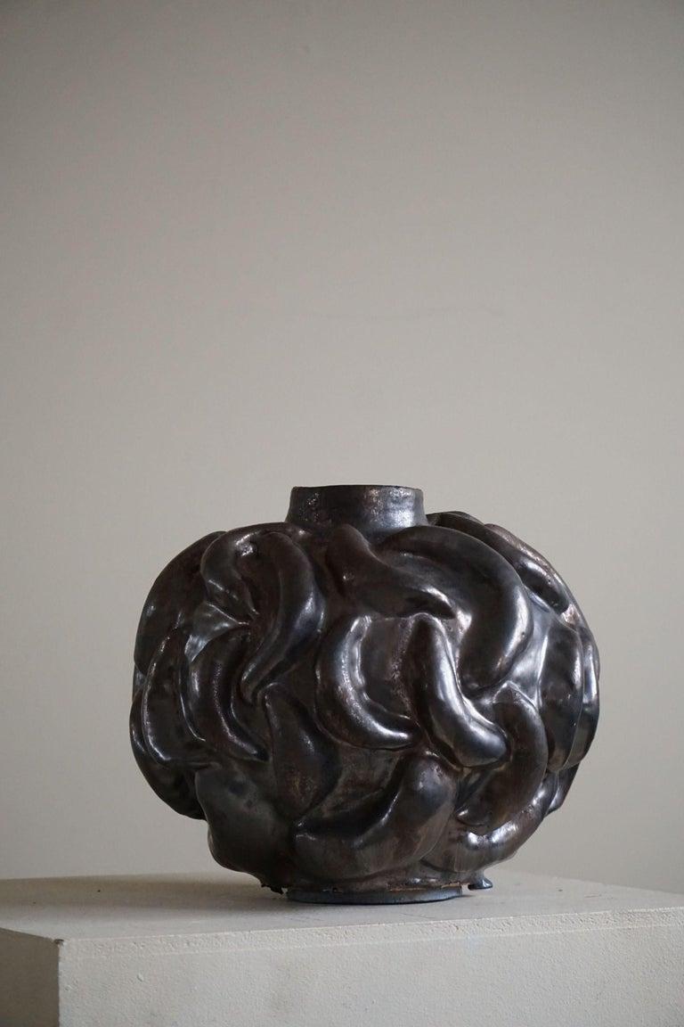 Large Ceramic, Stoneware Vase in Bronze Glaze by Danish Artist Ole Victor, 2021 For Sale 3
