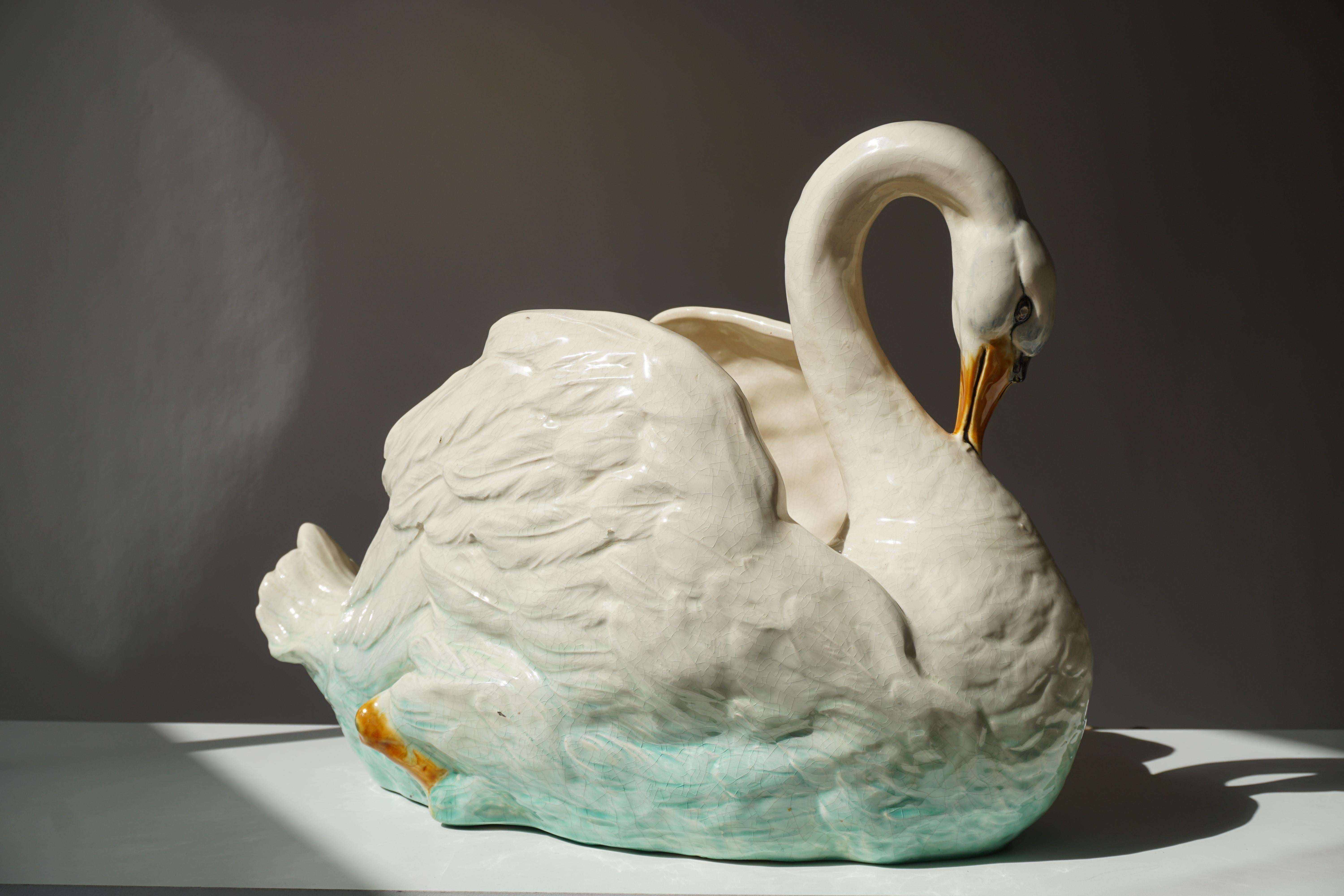 Large Ceramic Swan Planter Jardinière 1