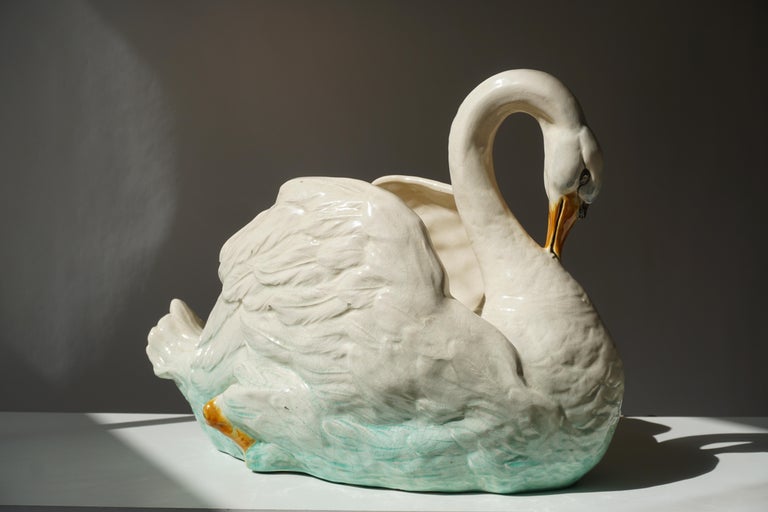 Large Ceramic Swan Planter Jardinière For Sale 4