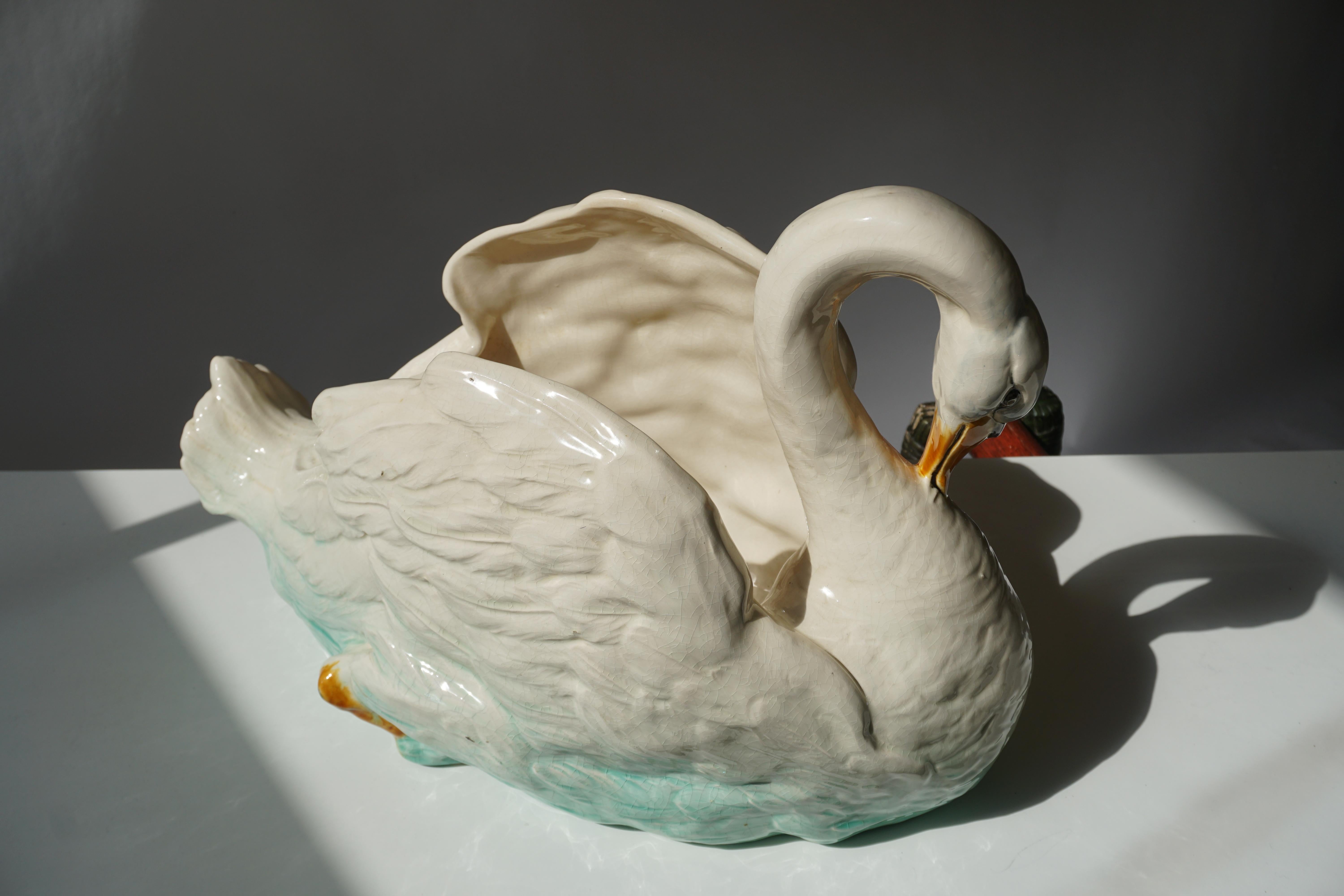 Large Ceramic Swan Planter Jardinière 3