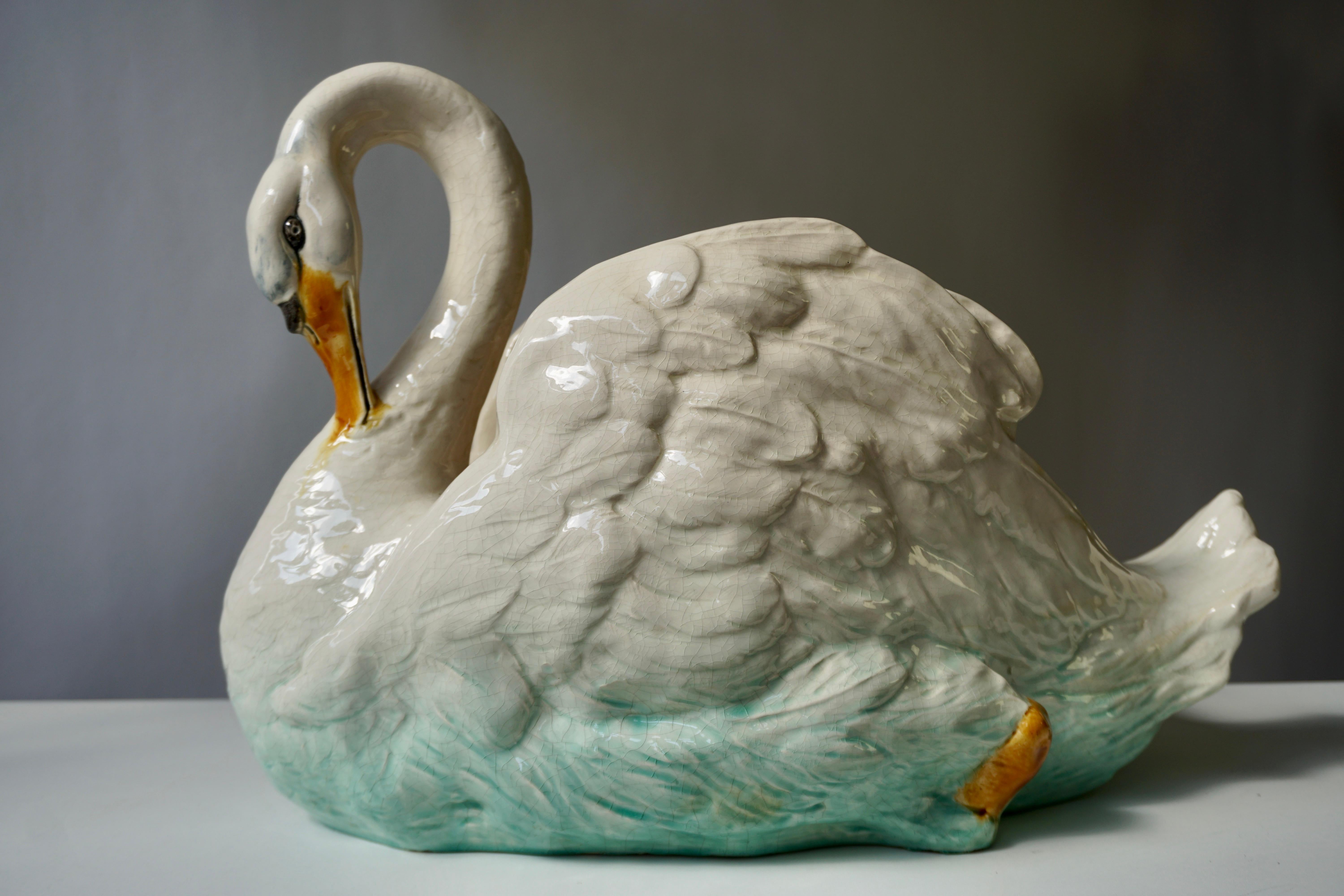 Large Ceramic Swan Planter Jardinière 6