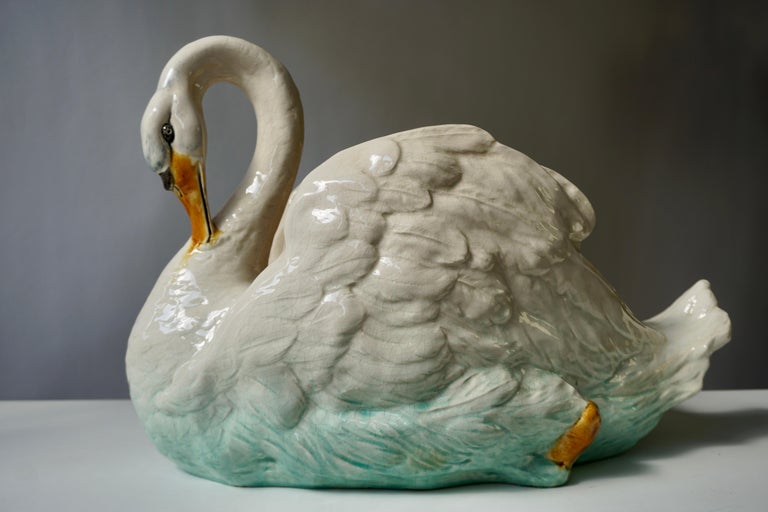 Large Ceramic Swan Planter Jardinière For Sale 9