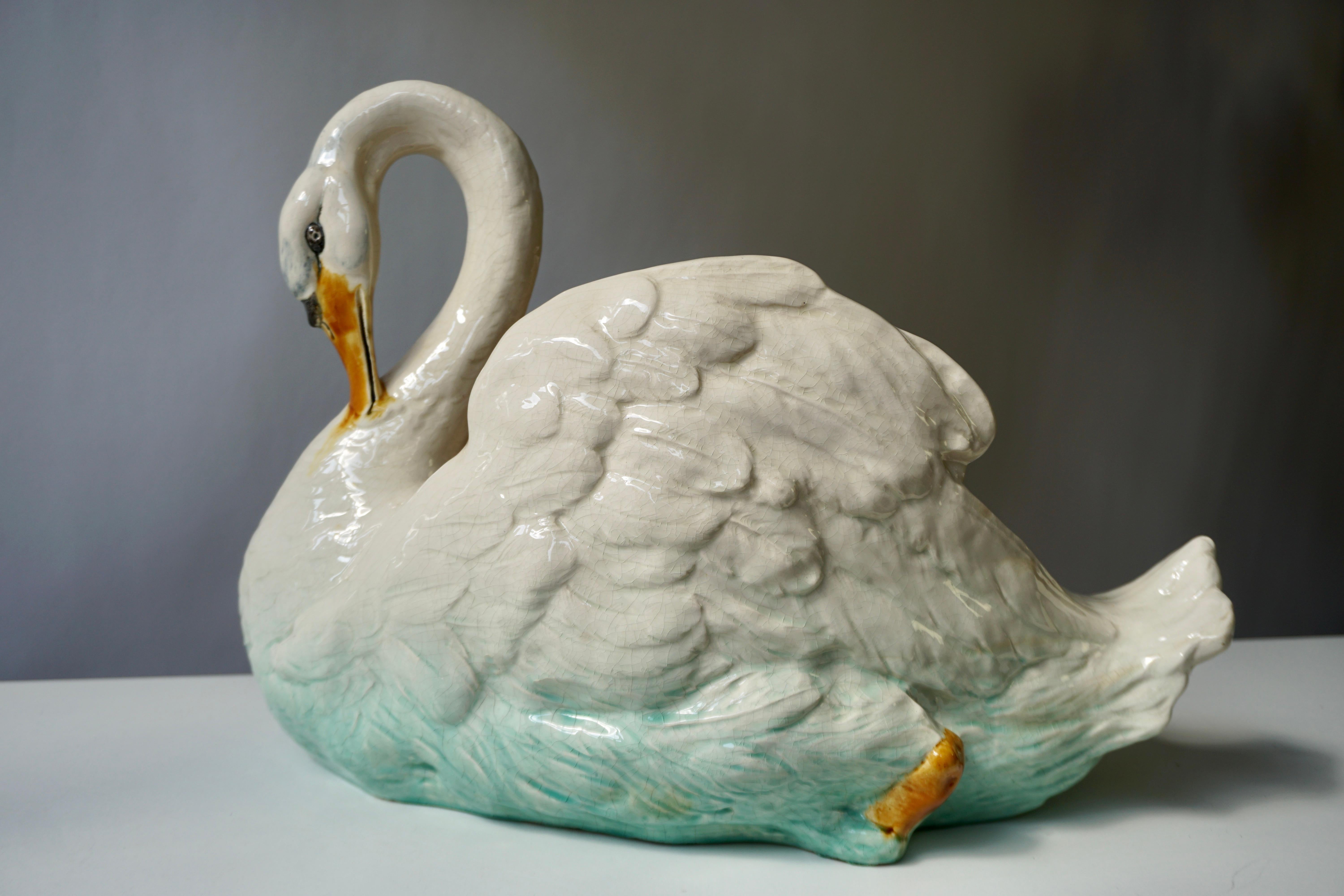 Large Ceramic Swan Planter Jardinière 7