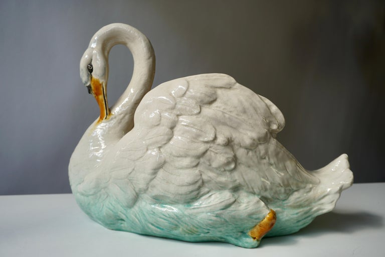 Large Ceramic Swan Planter Jardinière For Sale 10