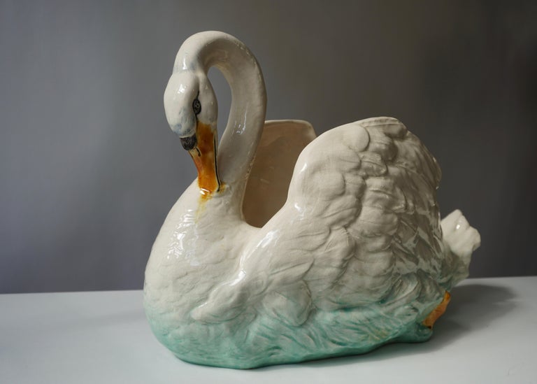 Large Ceramic Swan Planter Jardinière For Sale 11