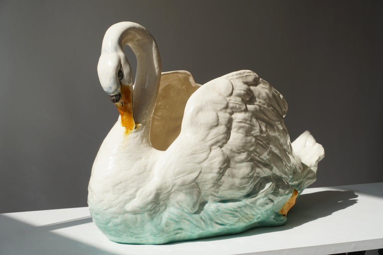 Large Italian ceramic swan tureen centerpiece or planter, Jardinière.

 