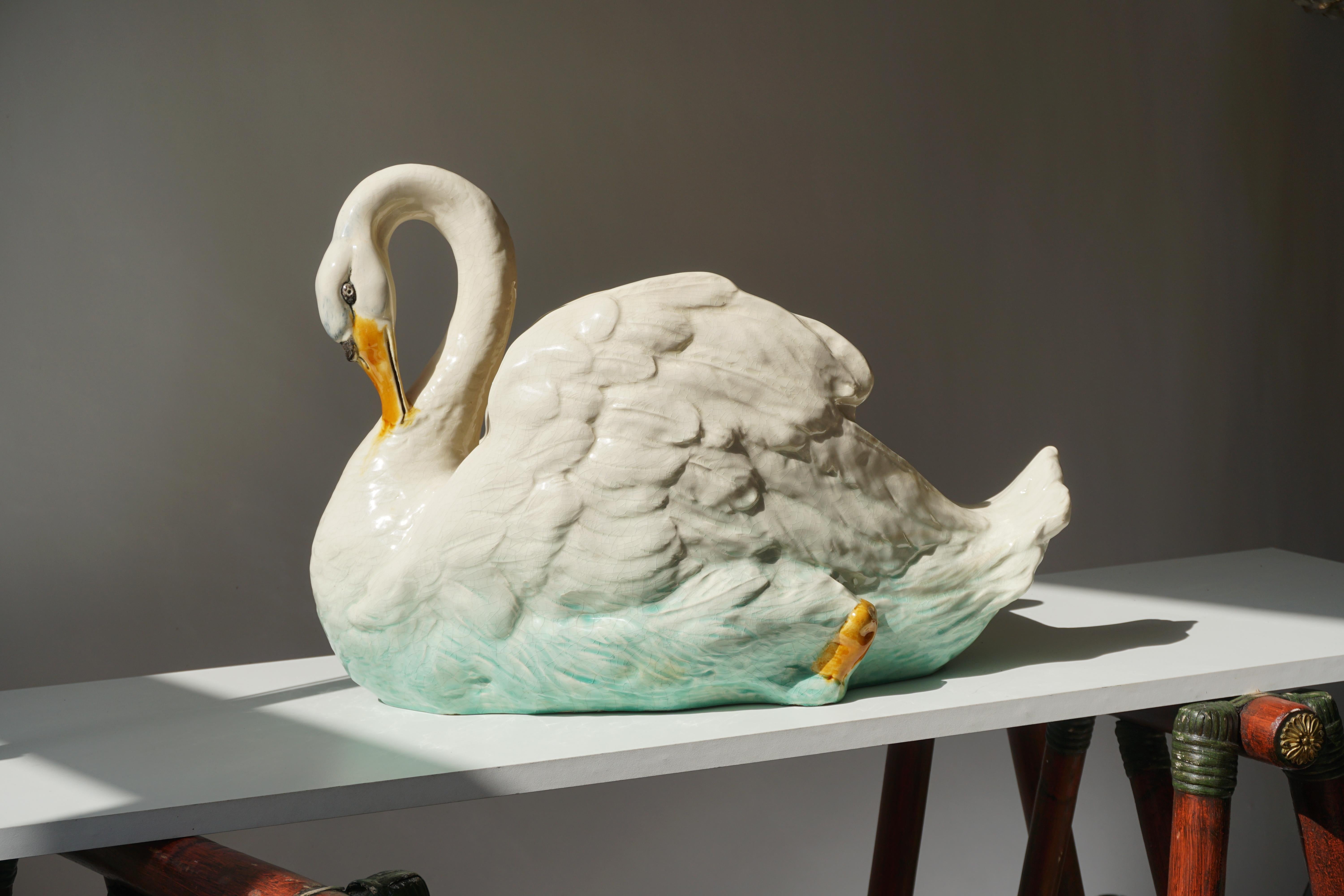 swan ceramic planter