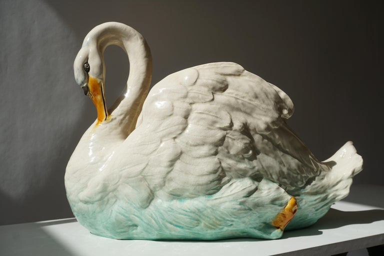 Large Ceramic Swan Planter Jardinière In Good Condition For Sale In Antwerp, BE