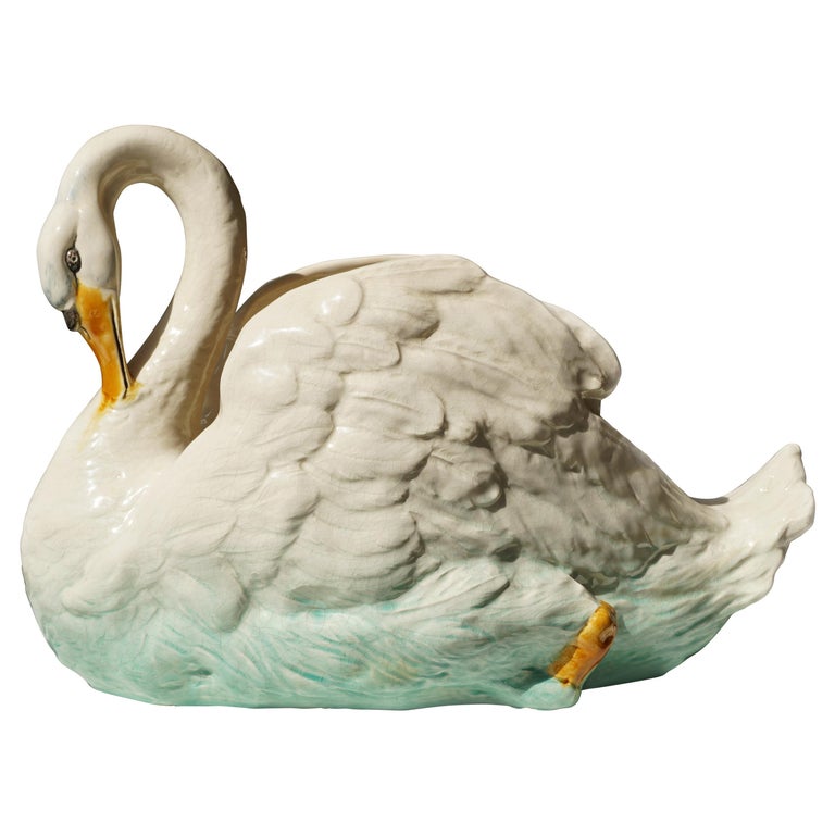 Large Ceramic Swan Planter Jardinière For Sale