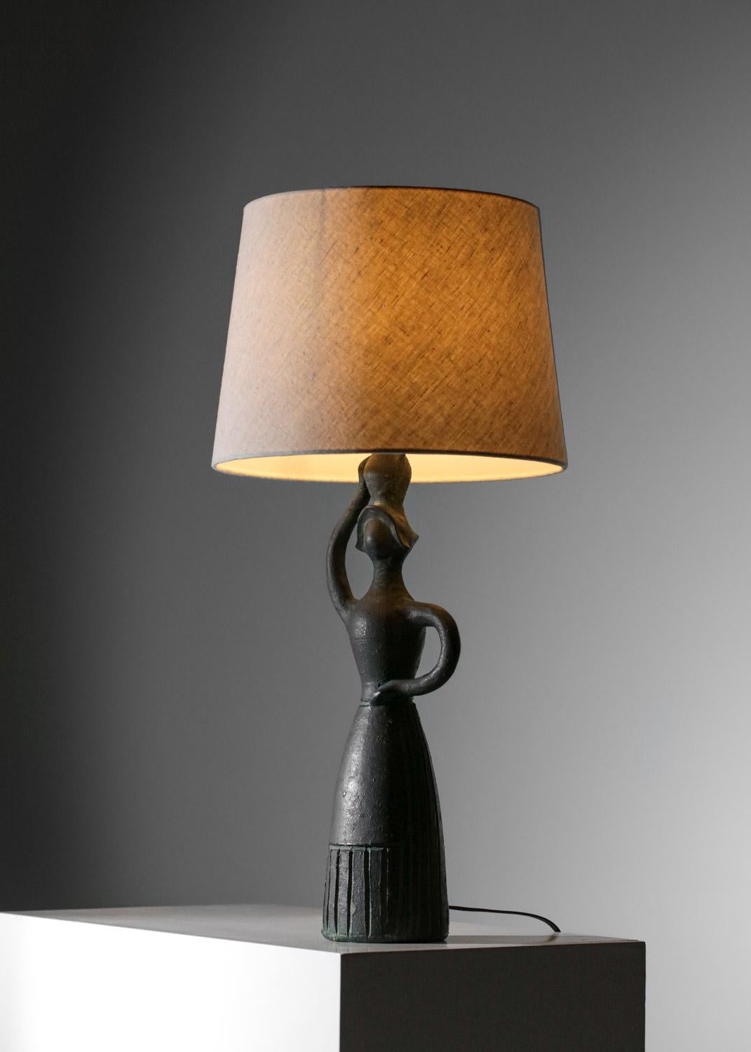 French Large ceramic table lamp attributed to accolay 60s - G633