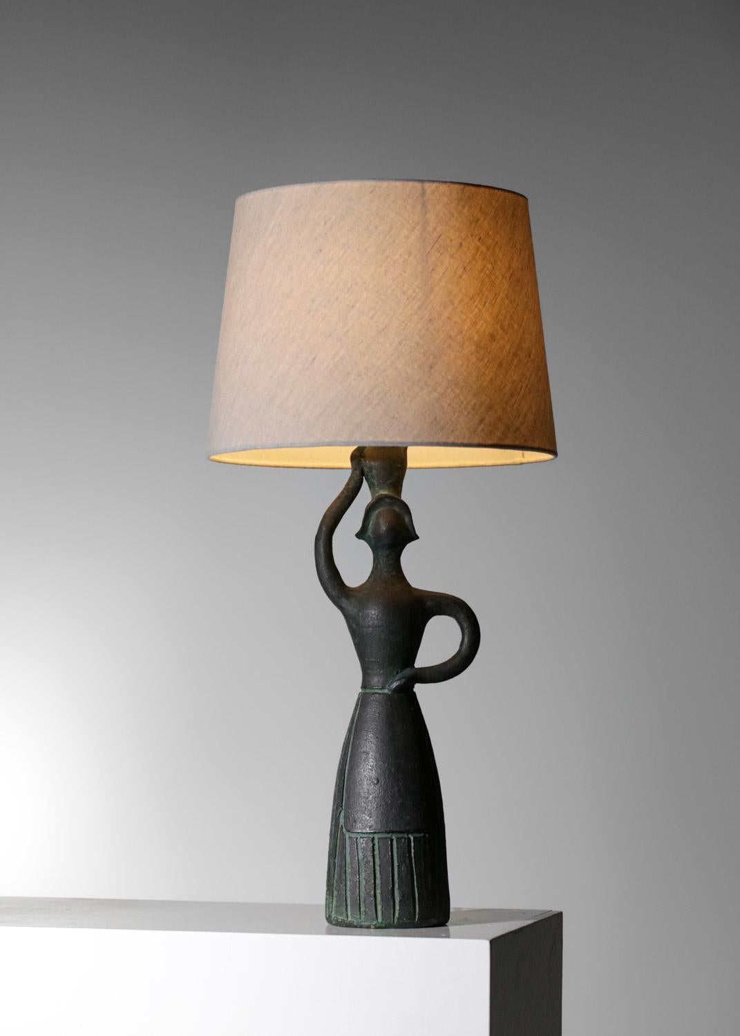Hand-Carved Large ceramic table lamp attributed to accolay 60s - G633