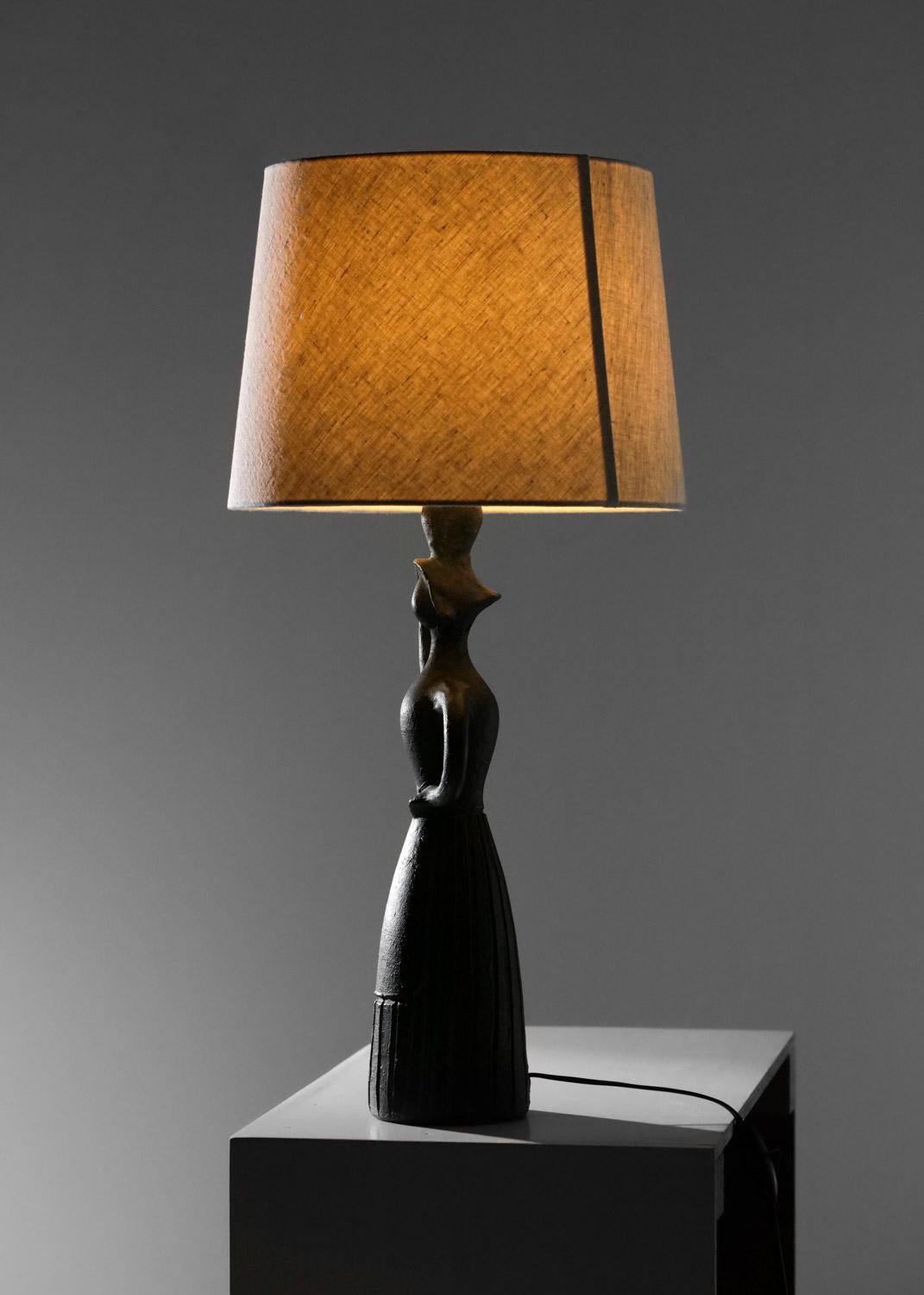 Large ceramic table lamp attributed to accolay 60s - G633 In Good Condition In Lyon, FR