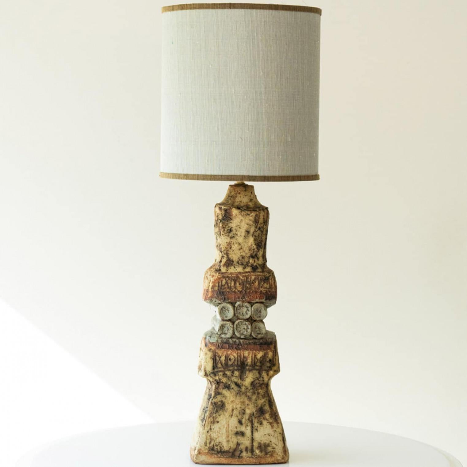 Large Ceramic Table Lamp by B. Rooke, New Lampshade by R. Houben, 1970 in vendita 2