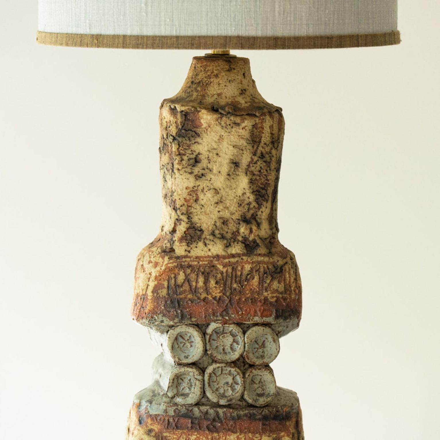 Large Ceramic Table Lamp by B. Rooke, New Lampshade by R. Houben, 1970 For Sale 3
