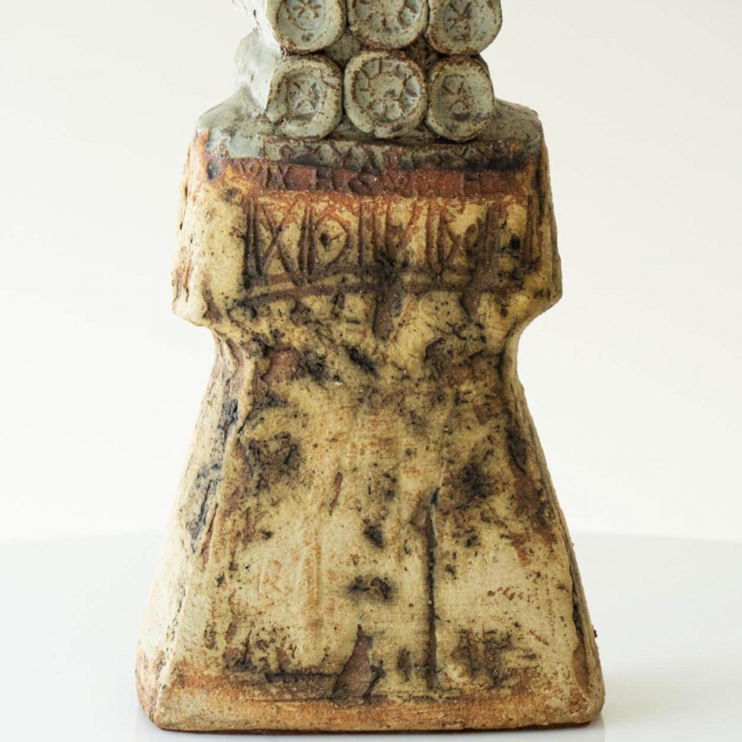 French Large Ceramic Table Lamp by B. Rooke, New Lampshade by R. Houben, 1970 For Sale