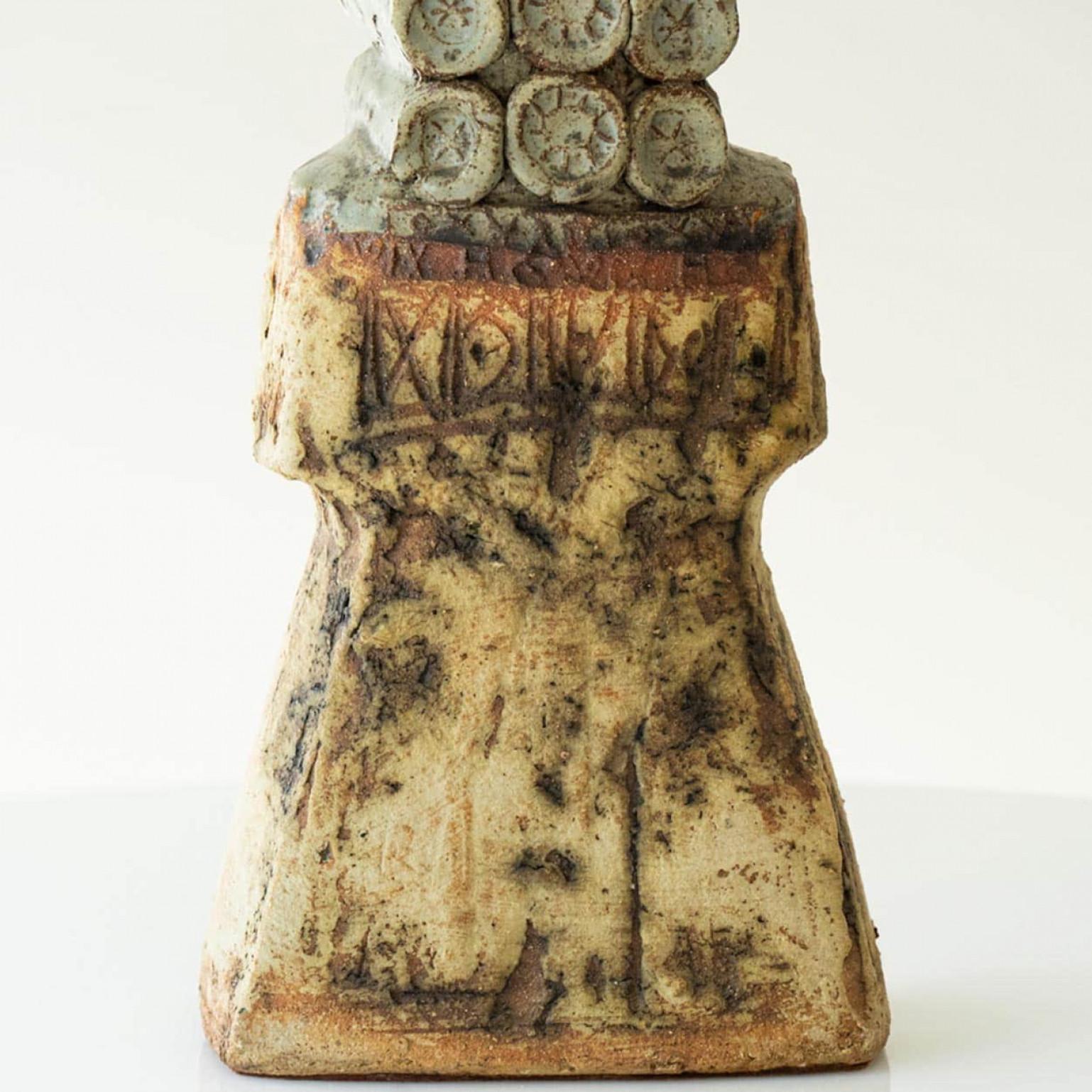 Francese Grande lampada da tavolo in ceramica di B. Rooke, nuovo paralume di R. Houben, 1970 in vendita