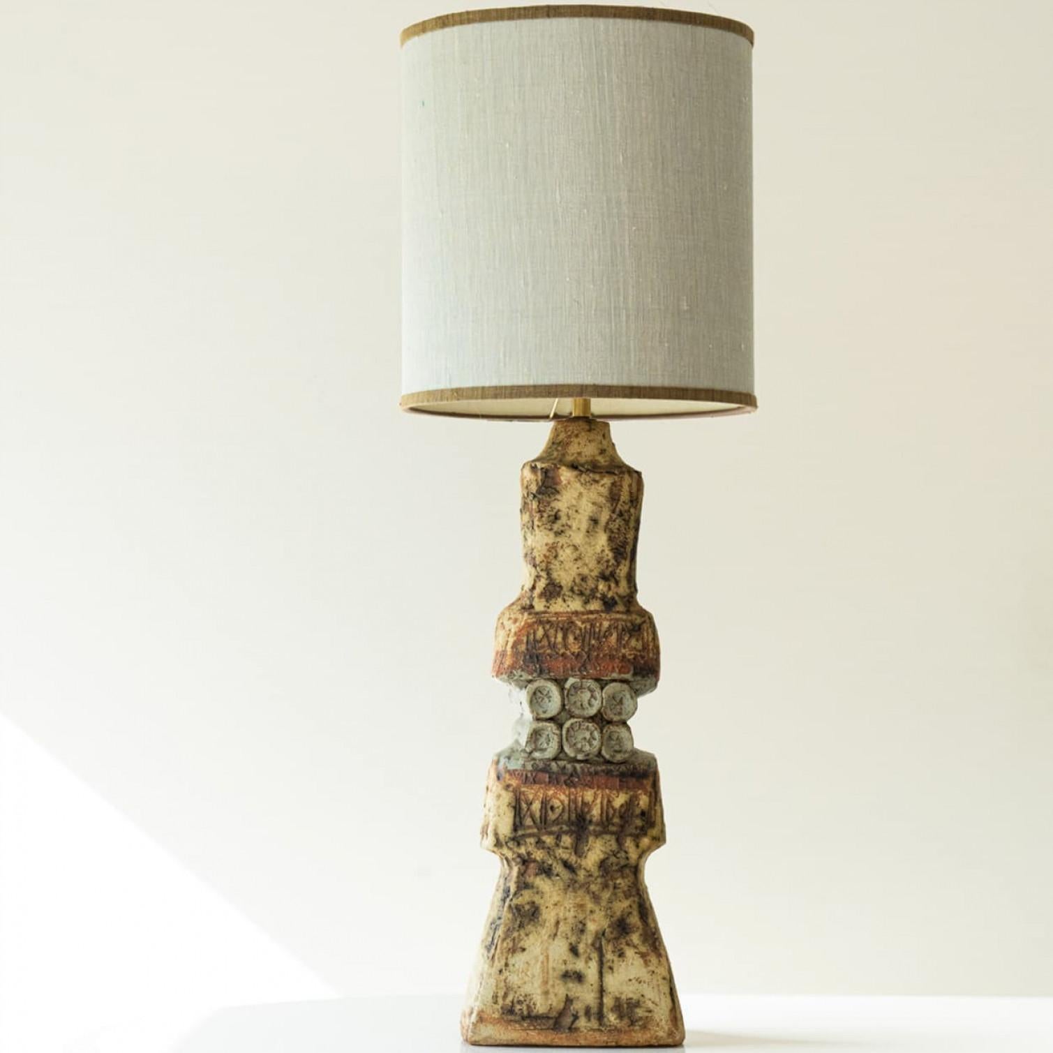 Céramique Grande lampe de bureau en céramique de B. Rooke, nouvel abat-jour de R. Houben, 1970 en vente
