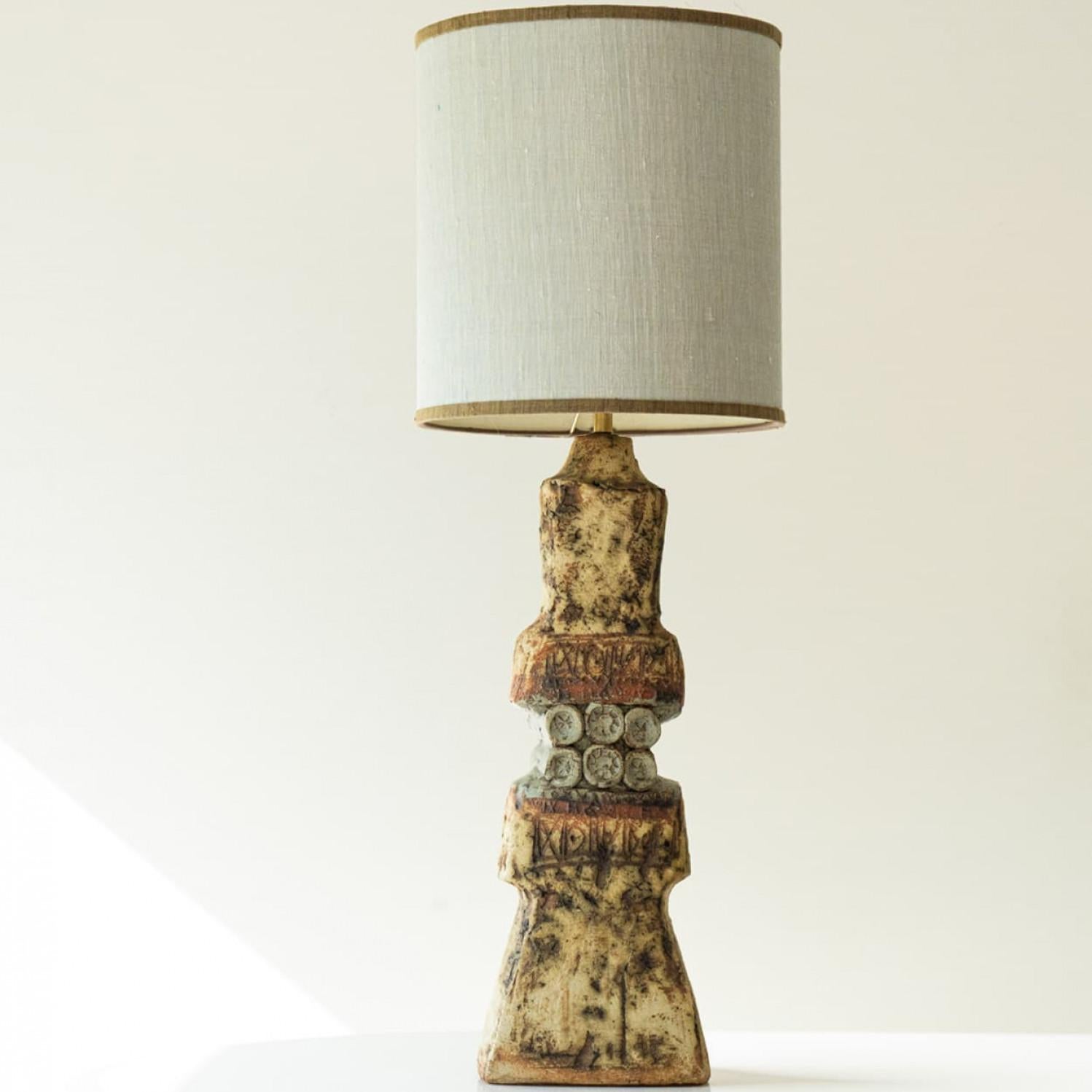 Large Ceramic Table Lamp by B. Rooke, New Lampshade by R. Houben, 1970 For Sale 1
