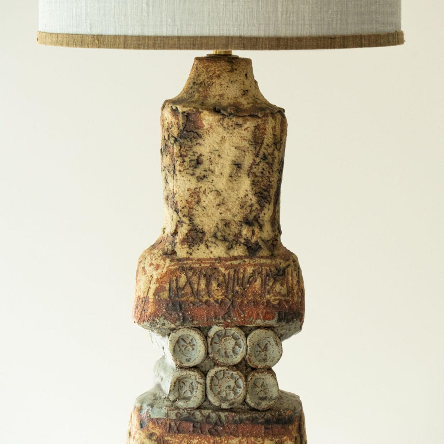 Large Ceramic Table Lamp by B. Rooke, New Lampshade by R. Houben, 1970 in vendita 1