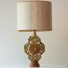 Large Ceramic Table Lamp by B. Rooke, New Oval Lampshade by R. Houben, 1970