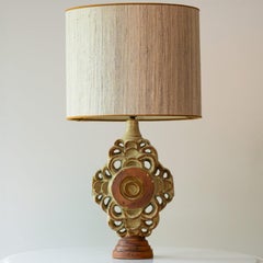 Large Ceramic Table Lamp by B. Rooke, New Oval Lampshade by R. Houben, 1970