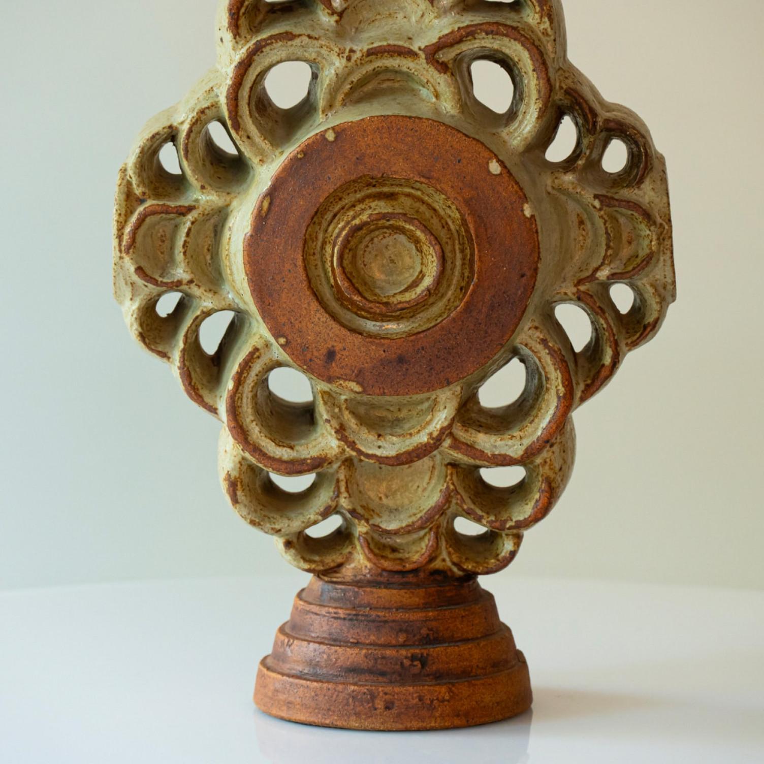 Francese Large Ceramic Table Lamp by B. Rooke, New Oval Lampshade by R. Houben, 1970 in vendita