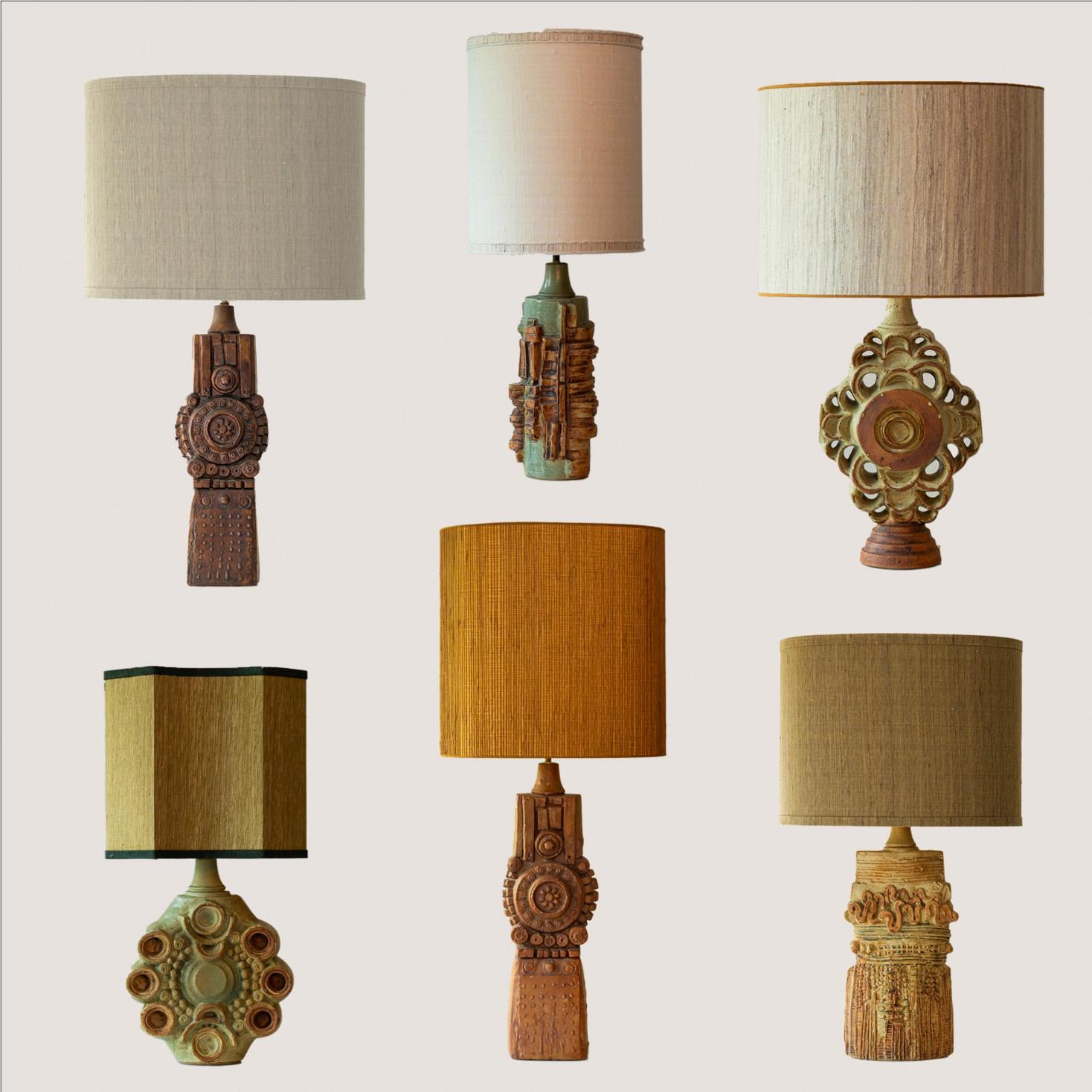 Große Keramik-Tischlampe von B. Rooke, ovaler Lampenschirm von R. Houben, 1970 im Angebot 1