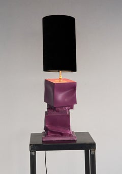 Limited Edition. Large ceramic table lamp in Purple. Made in Italy