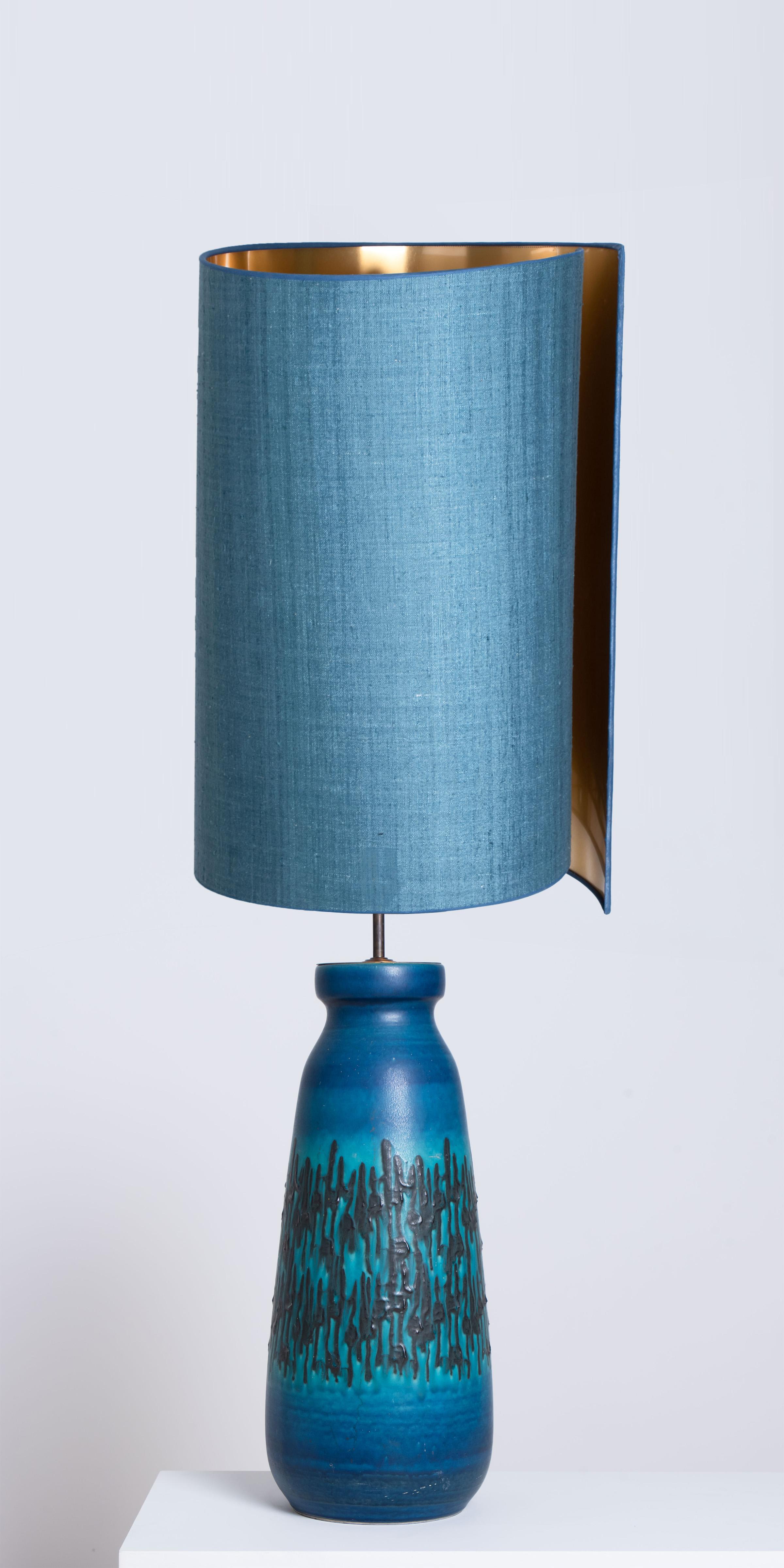 Large Ceramic Table Lamp with New Silk Custom Made Lampshade René Houben, 1960s For Sale 2