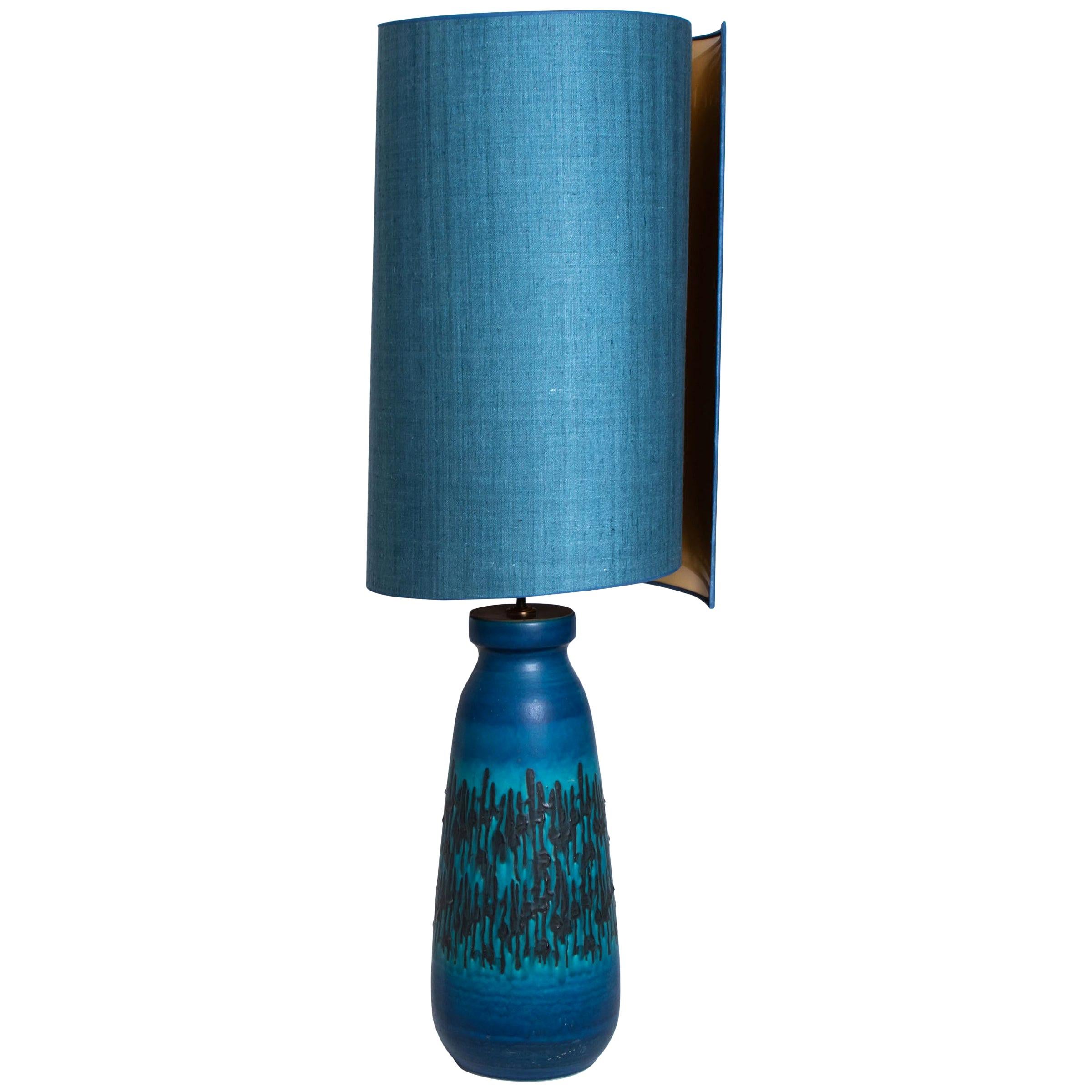 Large Ceramic Table Lamp with New Silk Custom Made Lampshade René Houben, 1960s