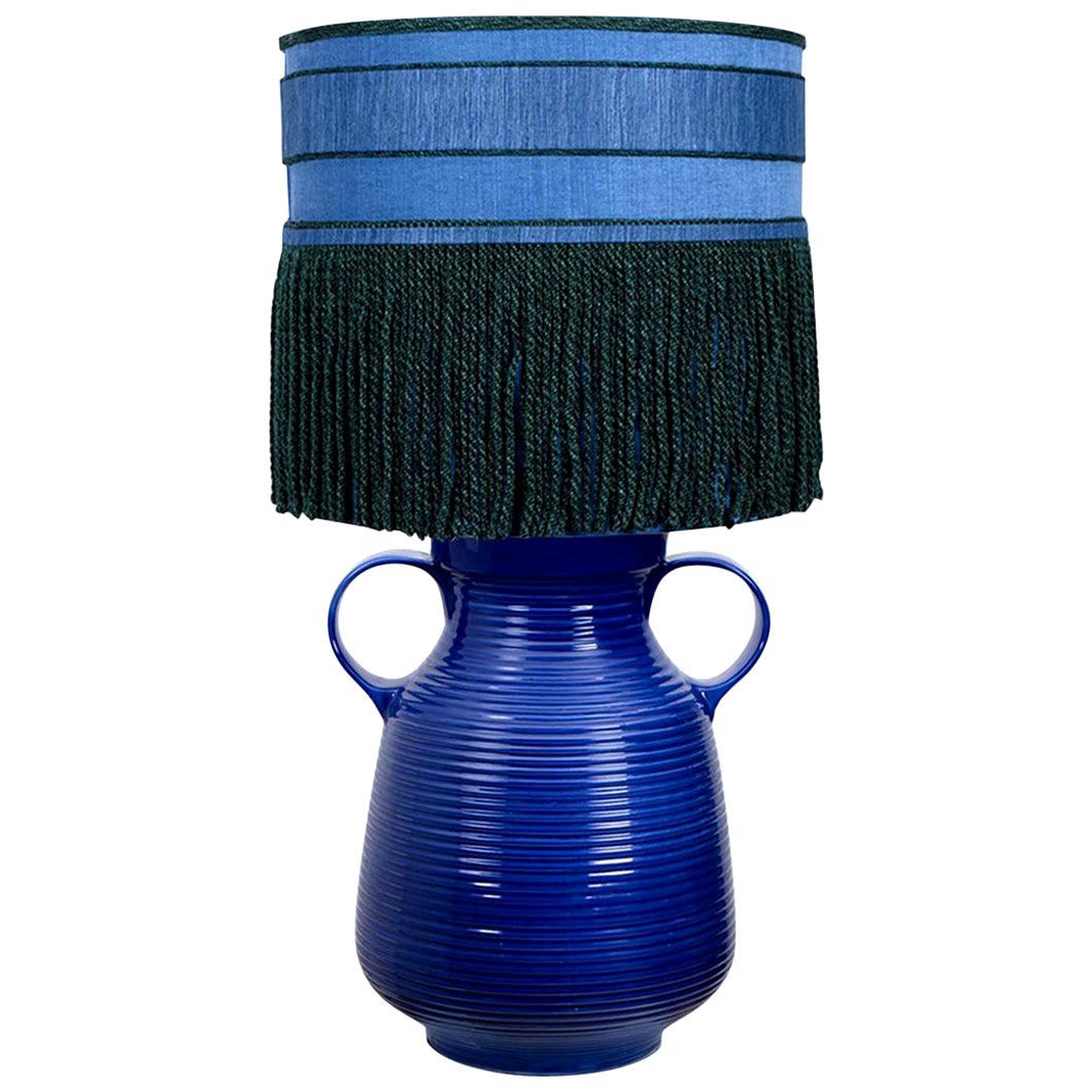 Grande lampada da tavolo in ceramica con paralume in seta nuova su misura René Houben, anni '60