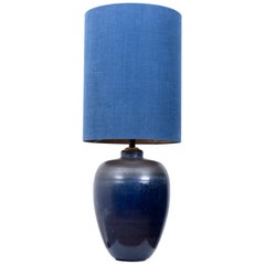 Large Ceramic Table Lamp with New Silk Custom Made Lampshade René Houben, 1960s