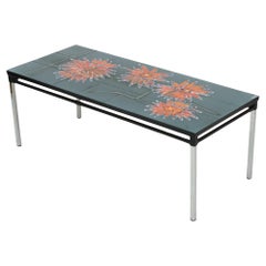 Vintage Large Ceramic Tile Table Adri Belarti Orange Flowers Abstract 109cm