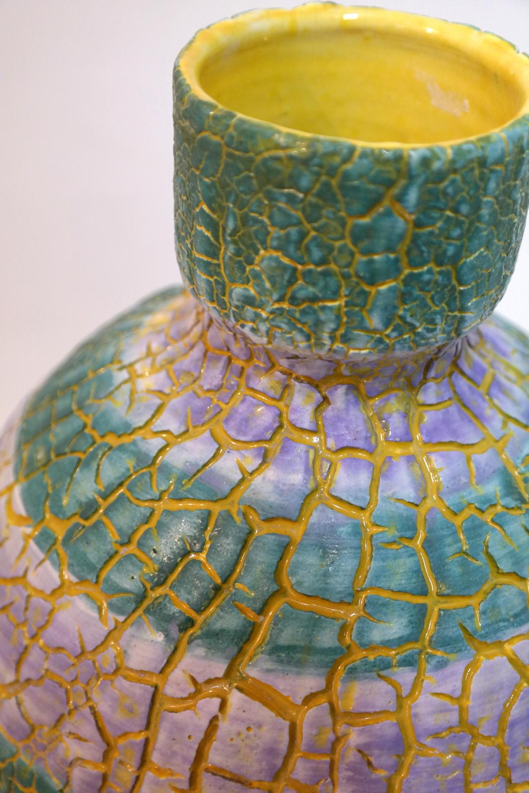 Colourful Shrink Glazed Ceramic Vase, 1970s In Good Condition In Budapest, HU