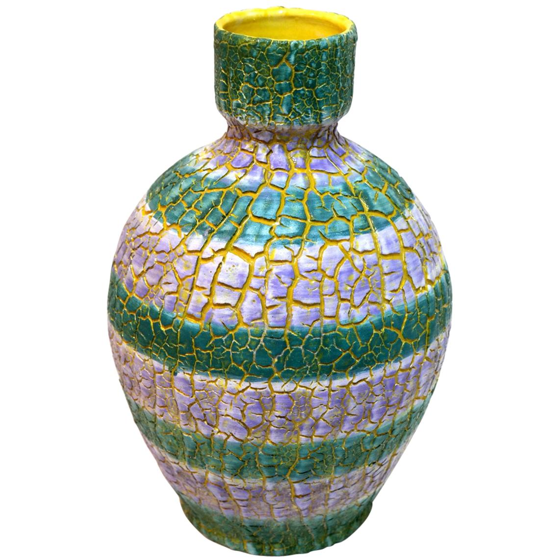 Colourful Shrink Glazed Ceramic Vase, 1970s