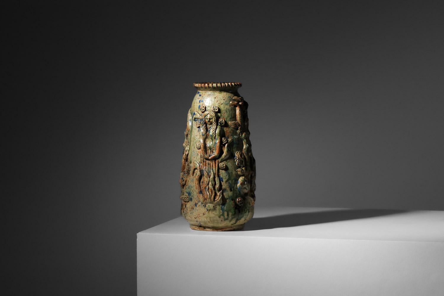 Gran jarrón de cerámica de André Rozay artículo único la Borne - I547 en venta 3