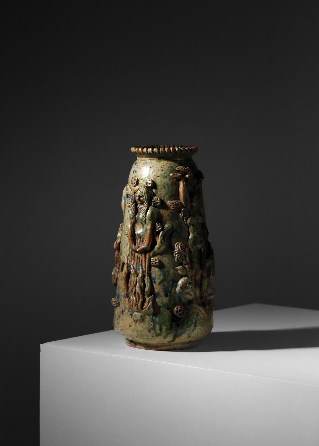 Gran jarrón de cerámica de André Rozay artículo único la Borne - I547 en venta 5