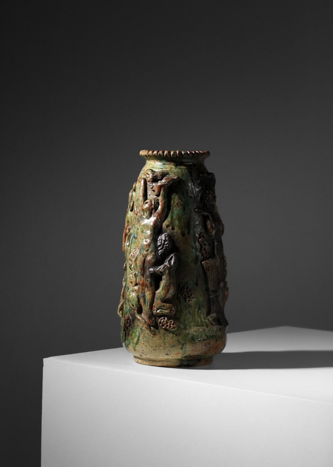 Gran jarrón de cerámica de André Rozay artículo único la Borne - I547 en venta 7