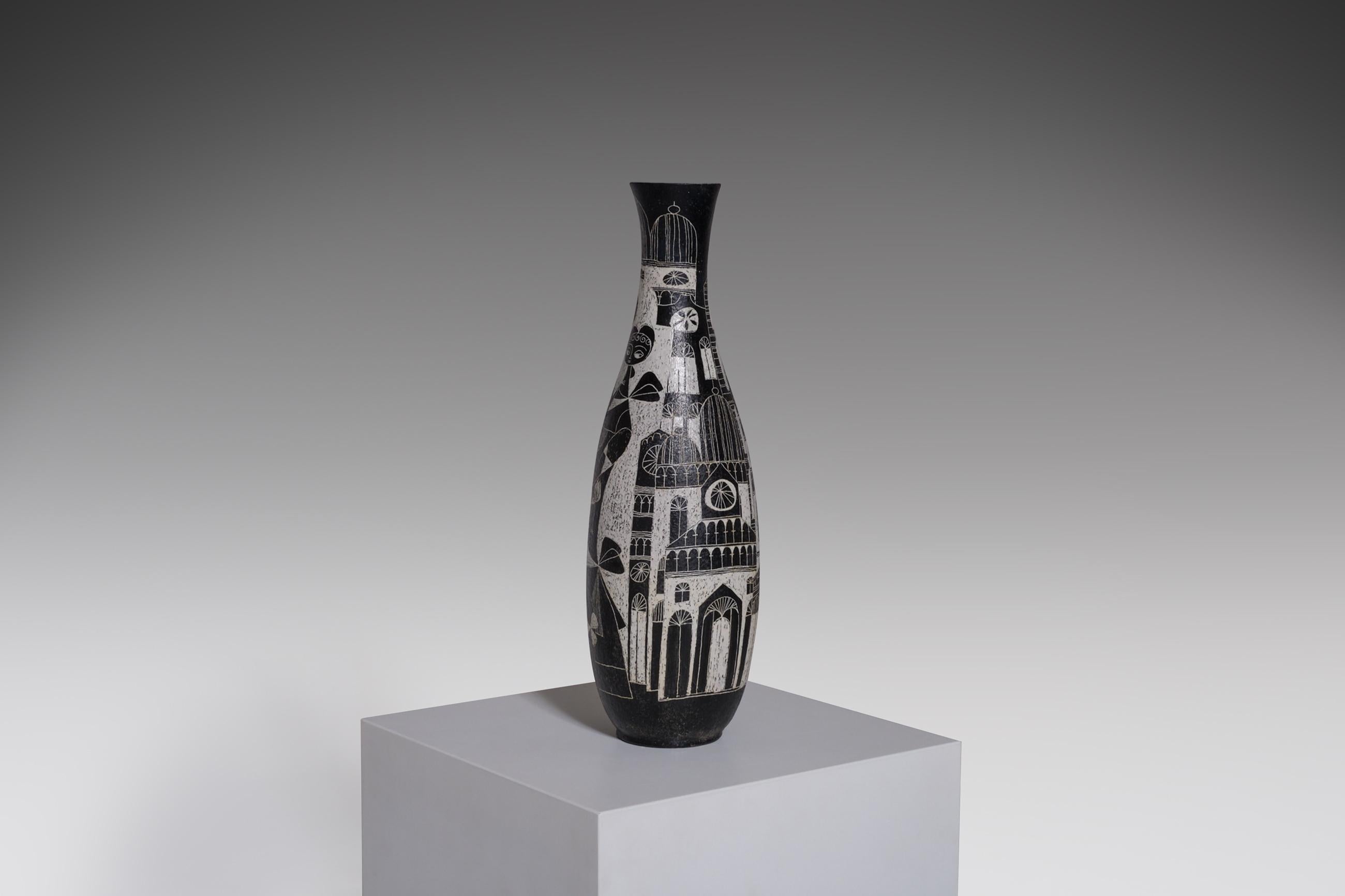 Mid-Century Modern Large Ceramic Vase by Marcello Fantoni, Italy