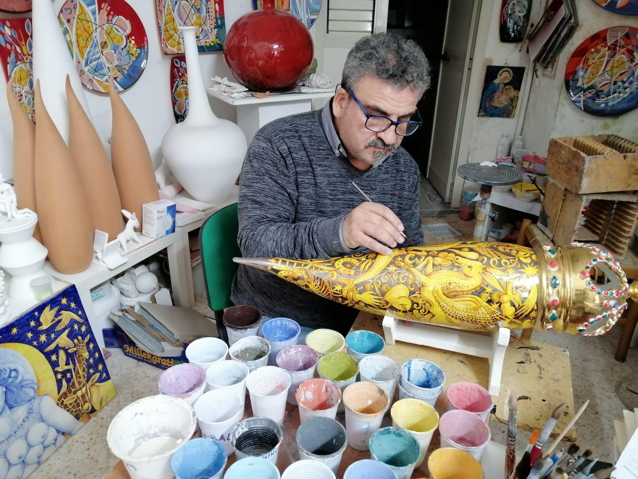 Large Ceramic Vase Glazed Earthenware Hand Painted Italy Contemporary Majolica 7